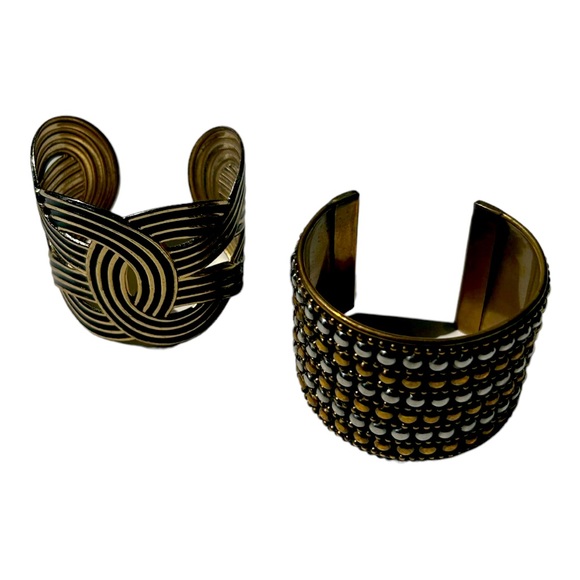 Set of 2 cuff bracelets gold/black/silver/bronze - Picture 3 of 12